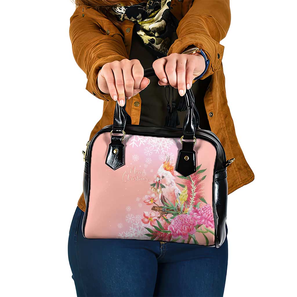 Australia Christmas Pink Cockatoo with Banksia Shoulder Handbag Coral Pink - Aussie Hoodie