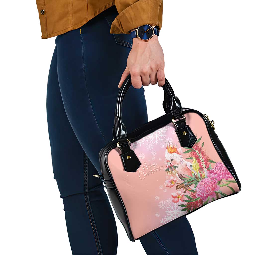 Australia Christmas Pink Cockatoo with Banksia Shoulder Handbag Coral Pink - Aussie Hoodie