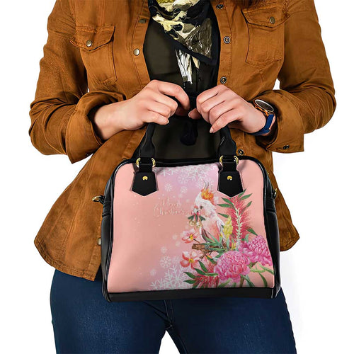 Australia Christmas Pink Cockatoo with Banksia Shoulder Handbag Coral Pink - Aussie Hoodie