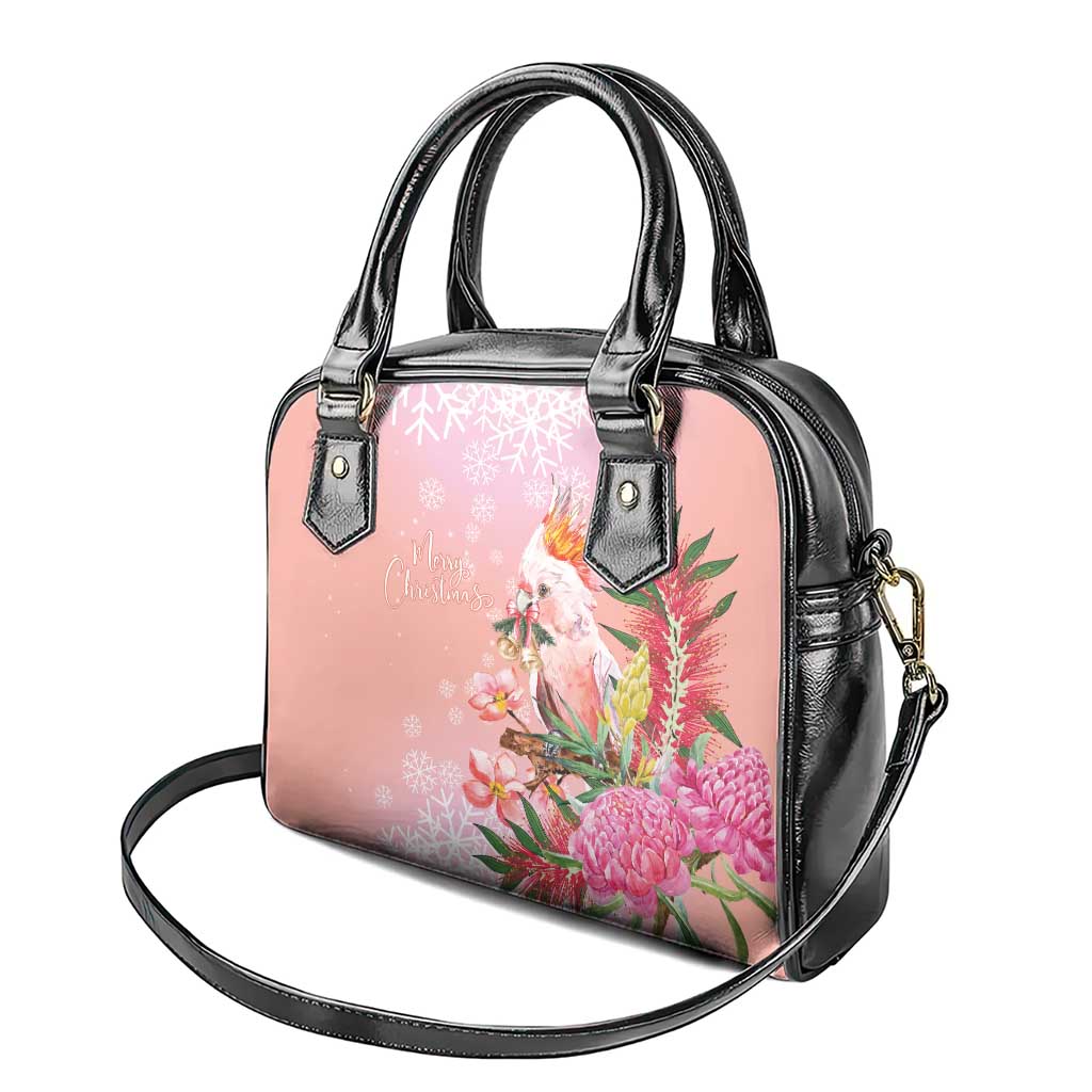 Australia Christmas Pink Cockatoo with Banksia Shoulder Handbag Coral Pink - Aussie Hoodie