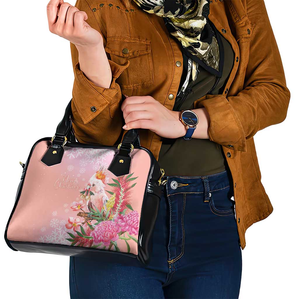 Australia Christmas Pink Cockatoo with Banksia Shoulder Handbag Coral Pink - Aussie Hoodie