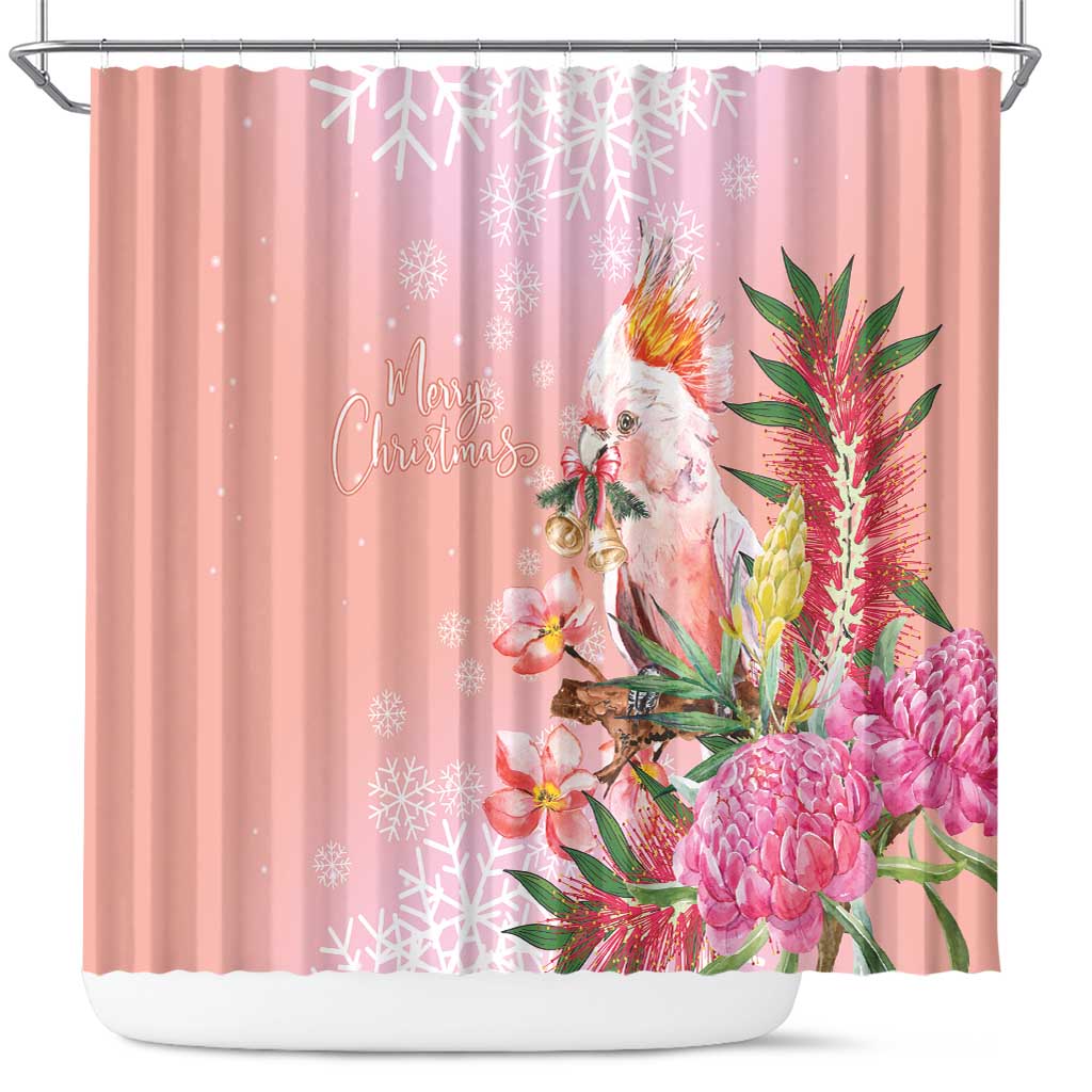 Australia Christmas Pink Cockatoo with Banksia Shower Curtain Coral Pink - Aussie Hoodie