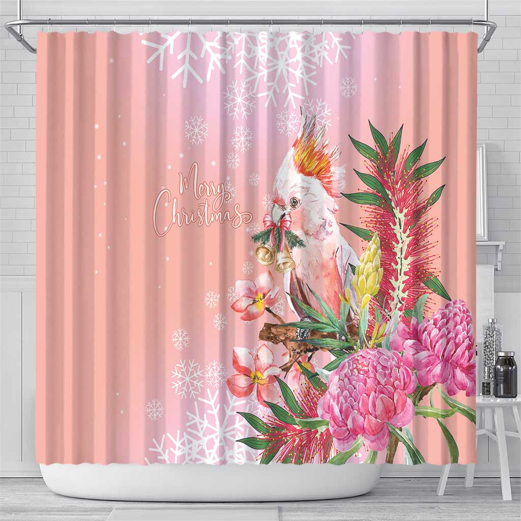 Australia Christmas Pink Cockatoo with Banksia Shower Curtain Coral Pink - Aussie Hoodie