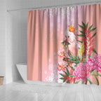 Australia Christmas Pink Cockatoo with Banksia Shower Curtain Coral Pink - Aussie Hoodie