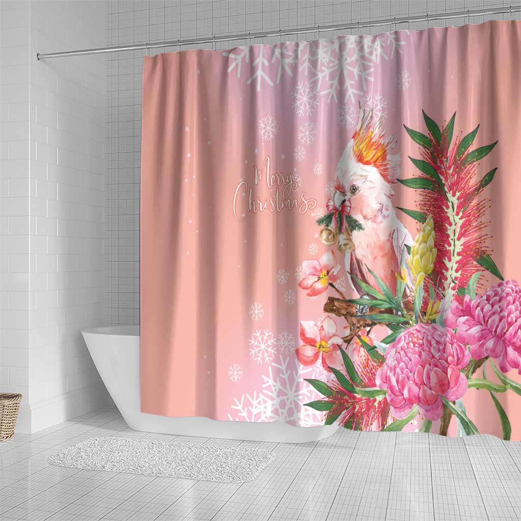 Australia Christmas Pink Cockatoo with Banksia Shower Curtain Coral Pink - Aussie Hoodie