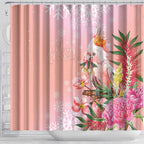 Australia Christmas Pink Cockatoo with Banksia Shower Curtain Coral Pink - Aussie Hoodie