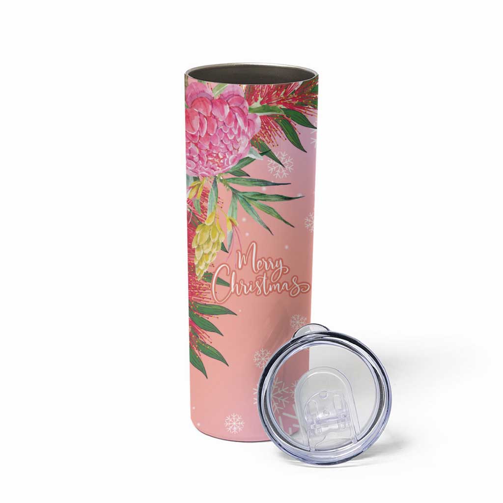 Australia Christmas Pink Cockatoo with Banksia Skinny Tumbler Coral Pink - Aussie Hoodie