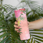 Australia Christmas Pink Cockatoo with Banksia Skinny Tumbler Coral Pink - Aussie Hoodie