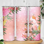 Australia Christmas Pink Cockatoo with Banksia Skinny Tumbler Coral Pink - Aussie Hoodie