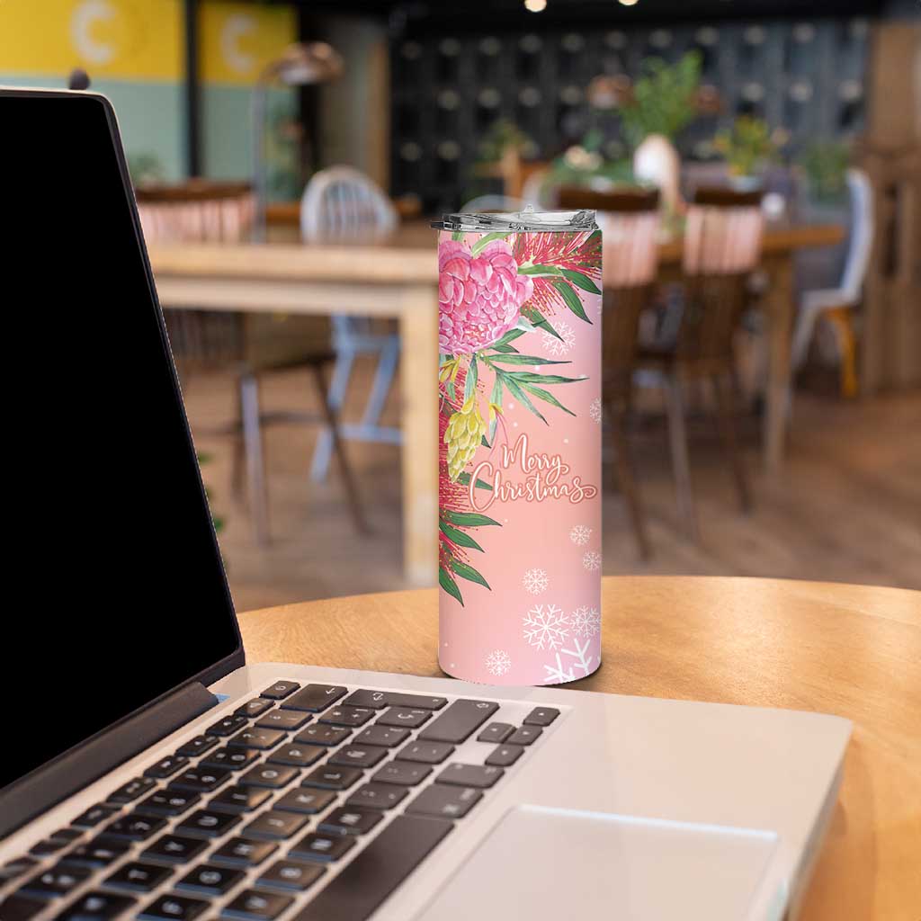 Australia Christmas Pink Cockatoo with Banksia Skinny Tumbler Coral Pink - Aussie Hoodie