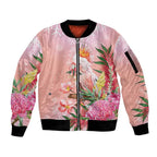 Australia Christmas Pink Cockatoo with Banksia Sleeve Zip Bomber Jacket Coral Pink - Aussie Hoodie