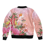 Australia Christmas Pink Cockatoo with Banksia Sleeve Zip Bomber Jacket Coral Pink - Aussie Hoodie