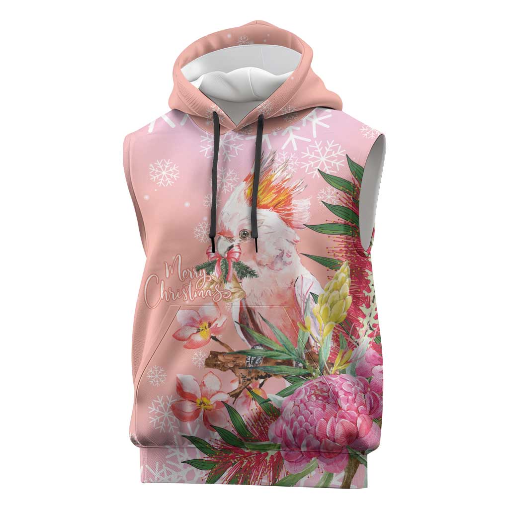 Australia Christmas Pink Cockatoo with Banksia Sleeveless Hoodie Coral Pink - Aussie Hoodie