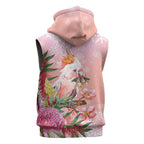Australia Christmas Pink Cockatoo with Banksia Sleeveless Hoodie Coral Pink - Aussie Hoodie