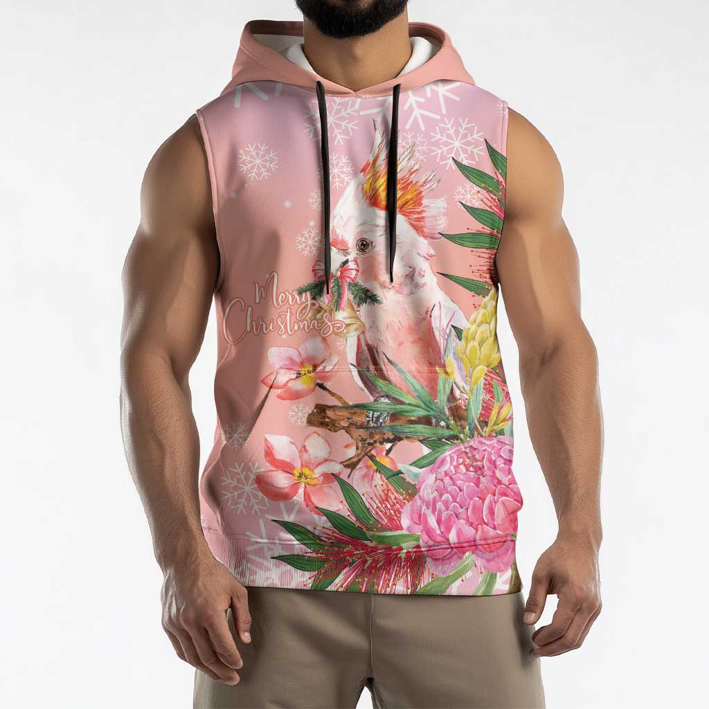 Australia Christmas Pink Cockatoo with Banksia Sleeveless Hoodie Coral Pink - Aussie Hoodie