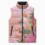 Australia Christmas Pink Cockatoo with Banksia Sleeveless Puffer Jacket Coral Pink - Aussie Hoodie
