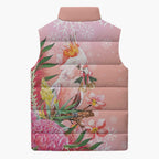Australia Christmas Pink Cockatoo with Banksia Sleeveless Puffer Jacket Coral Pink - Aussie Hoodie