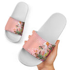 Australia Christmas Pink Cockatoo with Banksia Slide Sandals Coral Pink - Aussie Hoodie