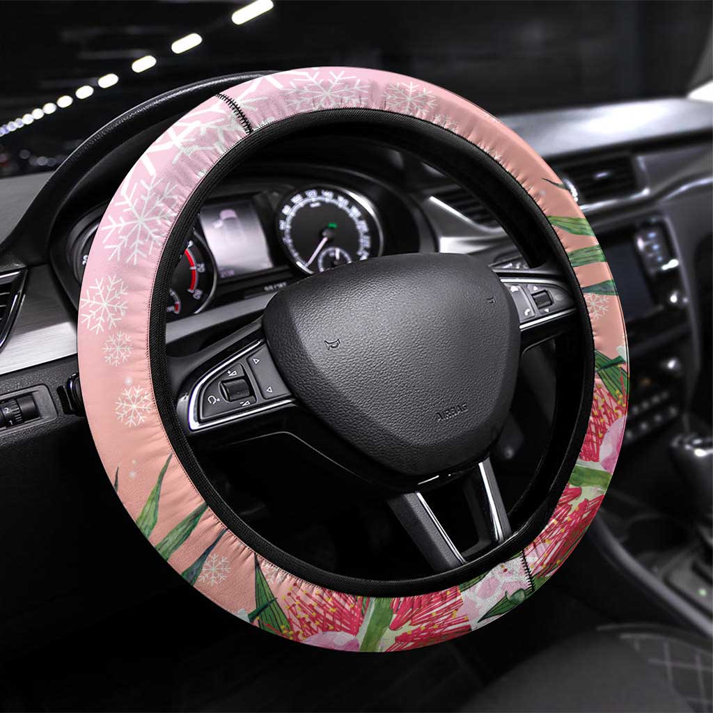 Australia Christmas Pink Cockatoo with Banksia Steering Wheel Cover Coral Pink - Aussie Hoodie