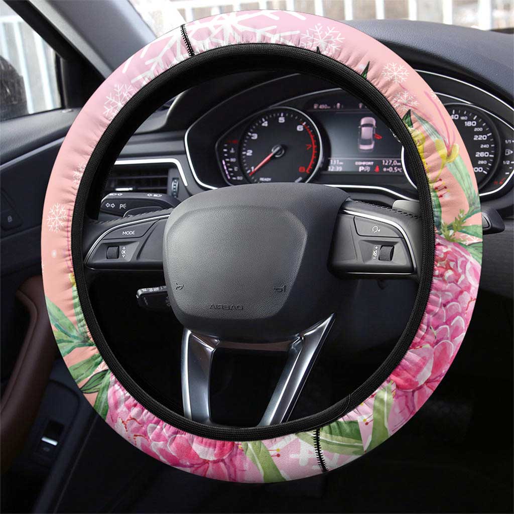 Australia Christmas Pink Cockatoo with Banksia Steering Wheel Cover Coral Pink - Aussie Hoodie