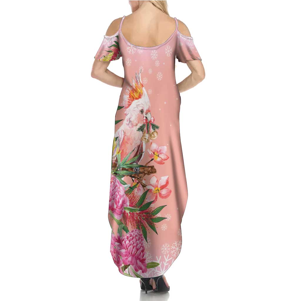 Australia Christmas Pink Cockatoo with Banksia Summer Maxi Dress Coral Pink - Aussie Hoodie