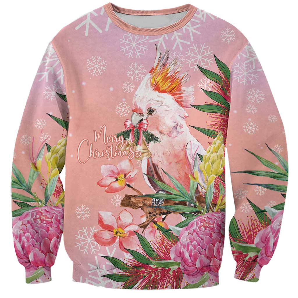 Australia Christmas Pink Cockatoo with Banksia Sweatshirt Coral Pink - Aussie Hoodie