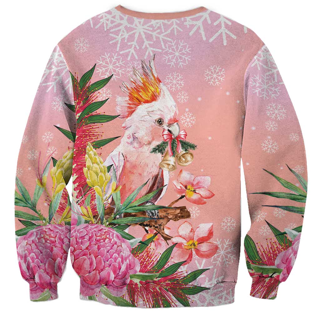 Australia Christmas Pink Cockatoo with Banksia Sweatshirt Coral Pink - Aussie Hoodie