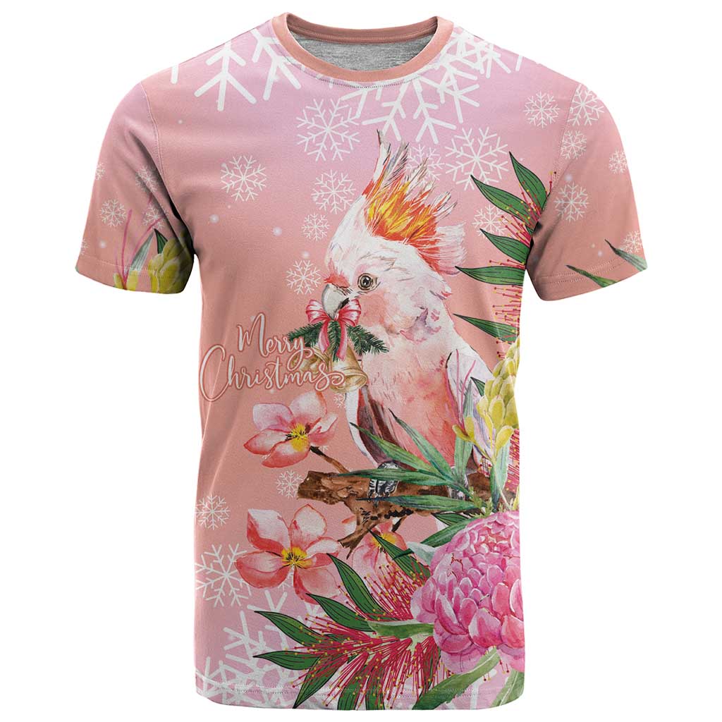 Australia Christmas Pink Cockatoo with Banksia T Shirt Coral Pink - Aussie Hoodie