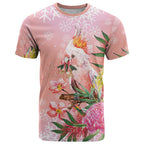 Australia Christmas Pink Cockatoo with Banksia T Shirt Coral Pink - Aussie Hoodie