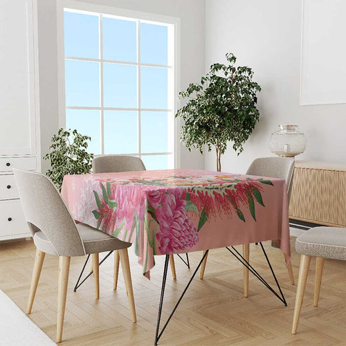 Australia Christmas Pink Cockatoo with Banksia Tablecloth Coral Pink - Aussie Hoodie