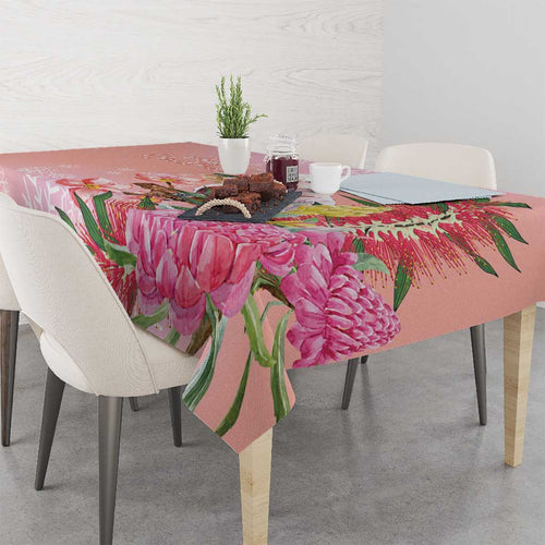 Australia Christmas Pink Cockatoo with Banksia Tablecloth Coral Pink - Aussie Hoodie