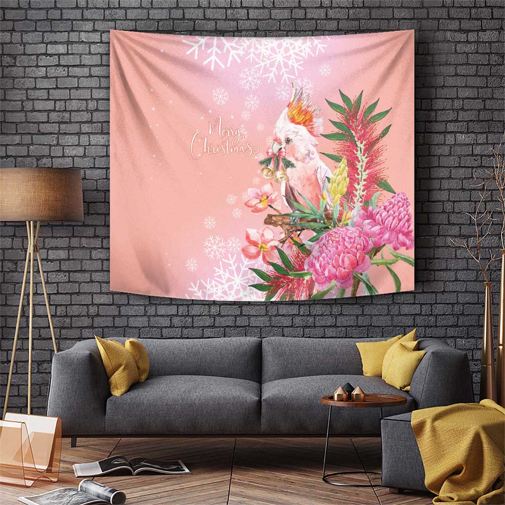 Australia Christmas Pink Cockatoo with Banksia Tapestry Coral Pink - Aussie Hoodie