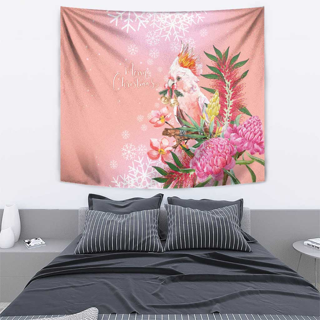 Australia Christmas Pink Cockatoo with Banksia Tapestry Coral Pink - Aussie Hoodie
