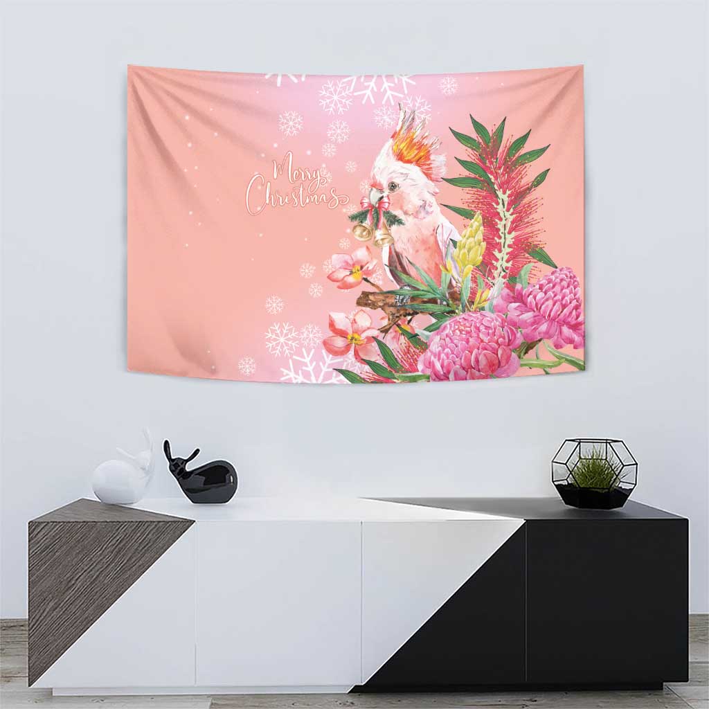 Australia Christmas Pink Cockatoo with Banksia Tapestry Coral Pink - Aussie Hoodie