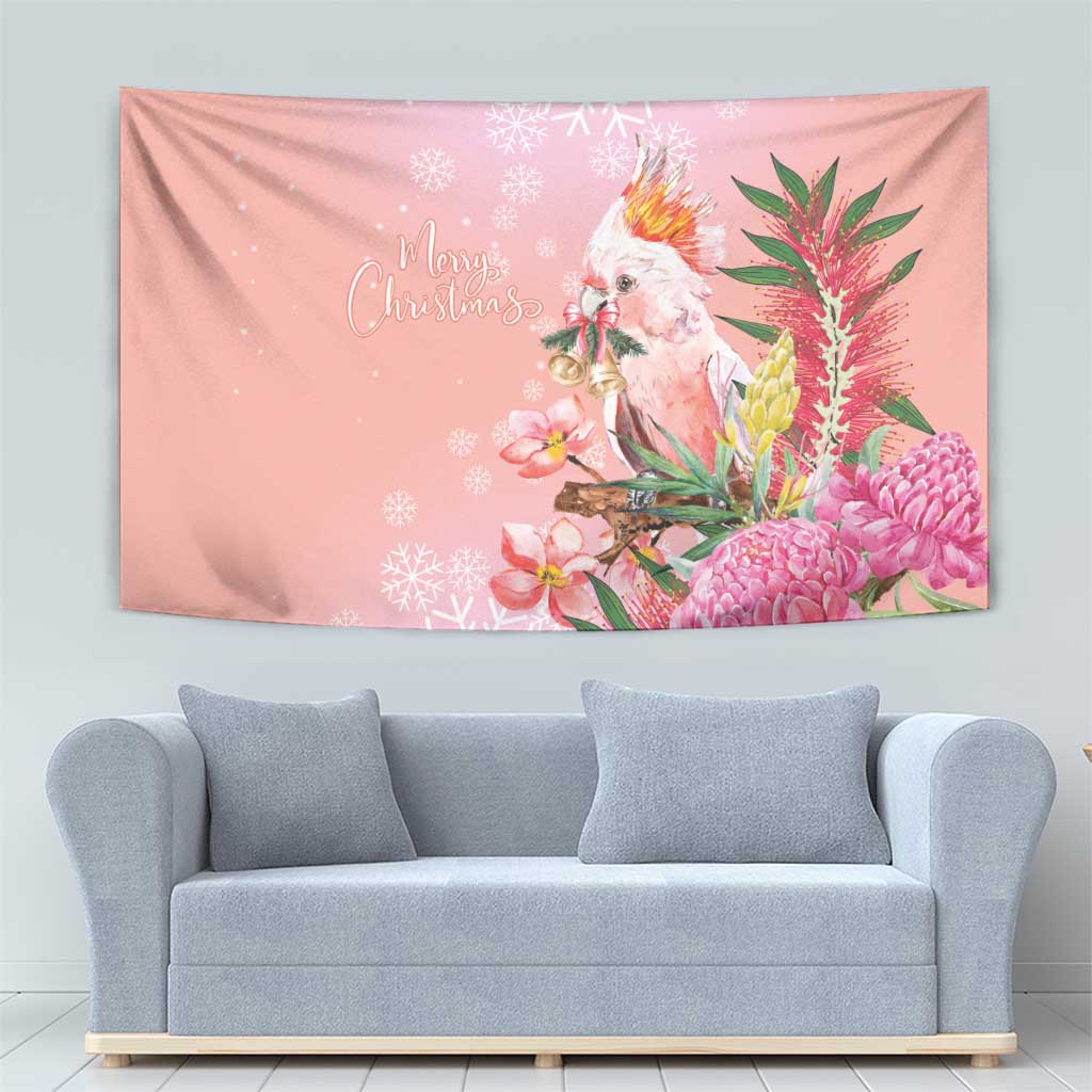 Australia Christmas Pink Cockatoo with Banksia Tapestry Coral Pink - Aussie Hoodie
