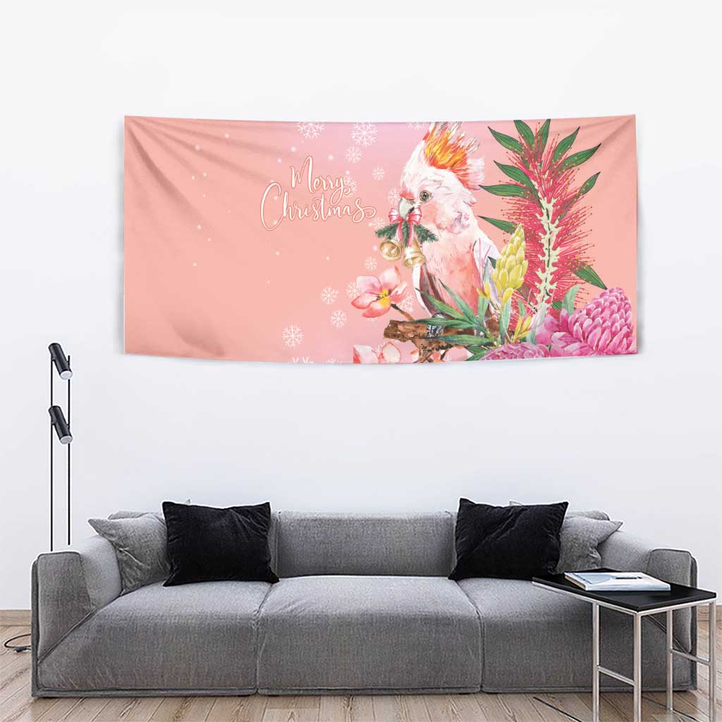 Australia Christmas Pink Cockatoo with Banksia Tapestry Coral Pink - Aussie Hoodie