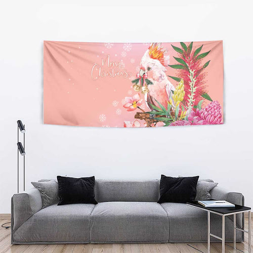Australia Christmas Pink Cockatoo with Banksia Tapestry Coral Pink - Aussie Hoodie
