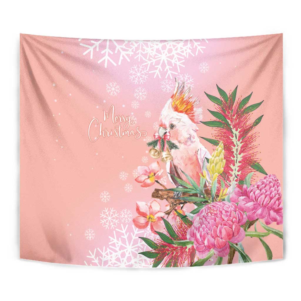 Australia Christmas Pink Cockatoo with Banksia Tapestry Coral Pink - Aussie Hoodie