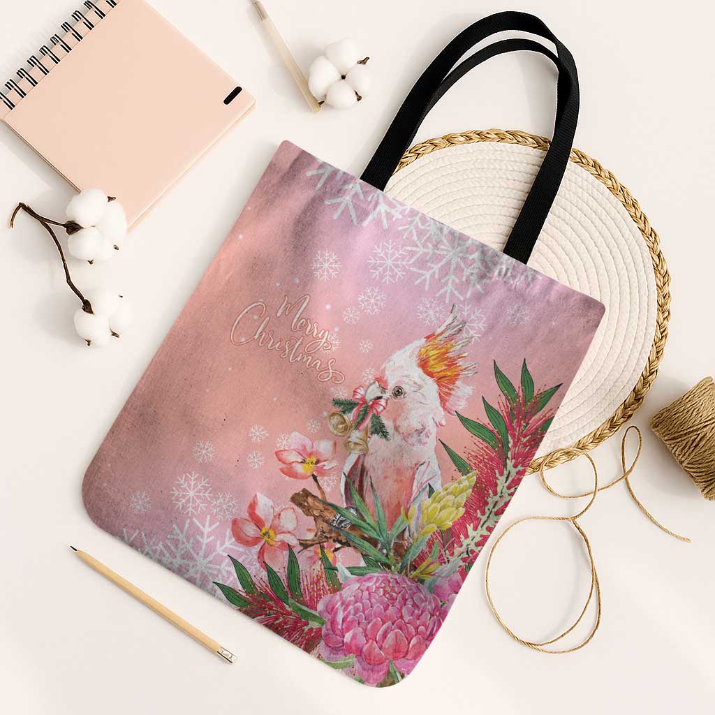 Australia Christmas Pink Cockatoo with Banksia Tote Bag Coral Pink - Aussie Hoodie