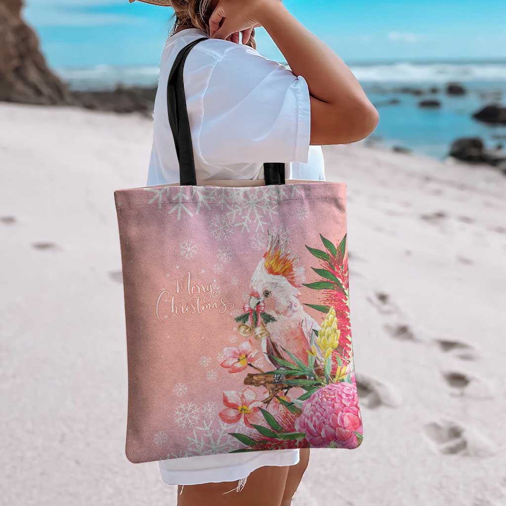 Australia Christmas Pink Cockatoo with Banksia Tote Bag Coral Pink - Aussie Hoodie