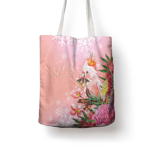 Australia Christmas Pink Cockatoo with Banksia Tote Bag Coral Pink - Aussie Hoodie