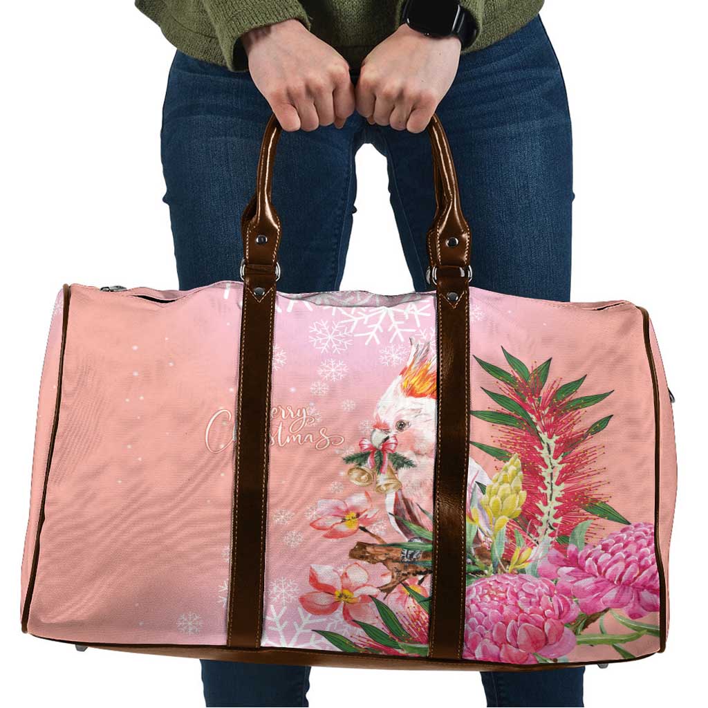 Australia Christmas Pink Cockatoo with Banksia Travel Bag Coral Pink - Aussie Hoodie