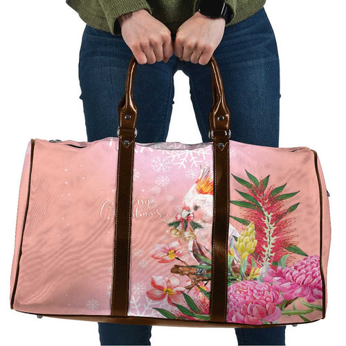 Australia Christmas Pink Cockatoo with Banksia Travel Bag Coral Pink - Aussie Hoodie