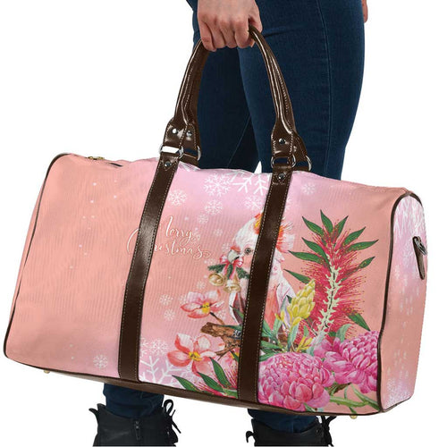 Australia Christmas Pink Cockatoo with Banksia Travel Bag Coral Pink - Aussie Hoodie