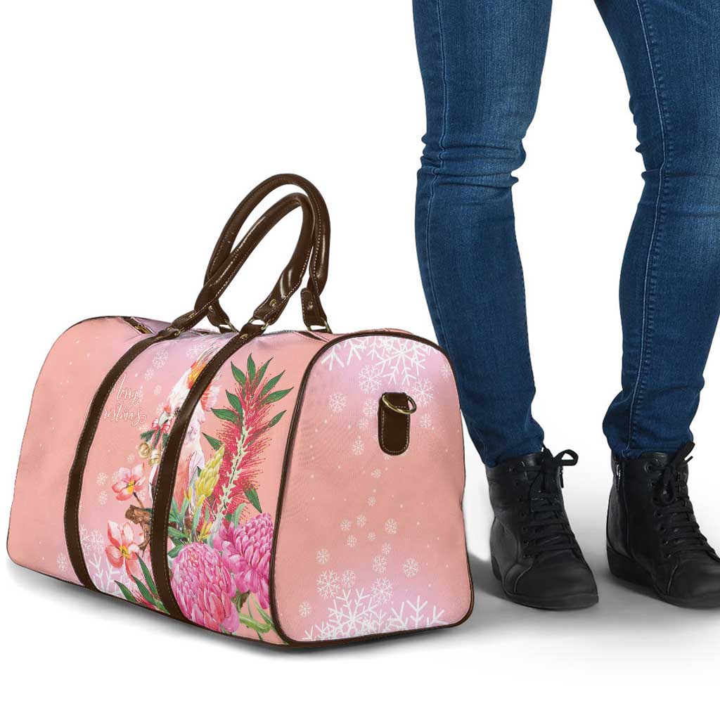 Australia Christmas Pink Cockatoo with Banksia Travel Bag Coral Pink - Aussie Hoodie