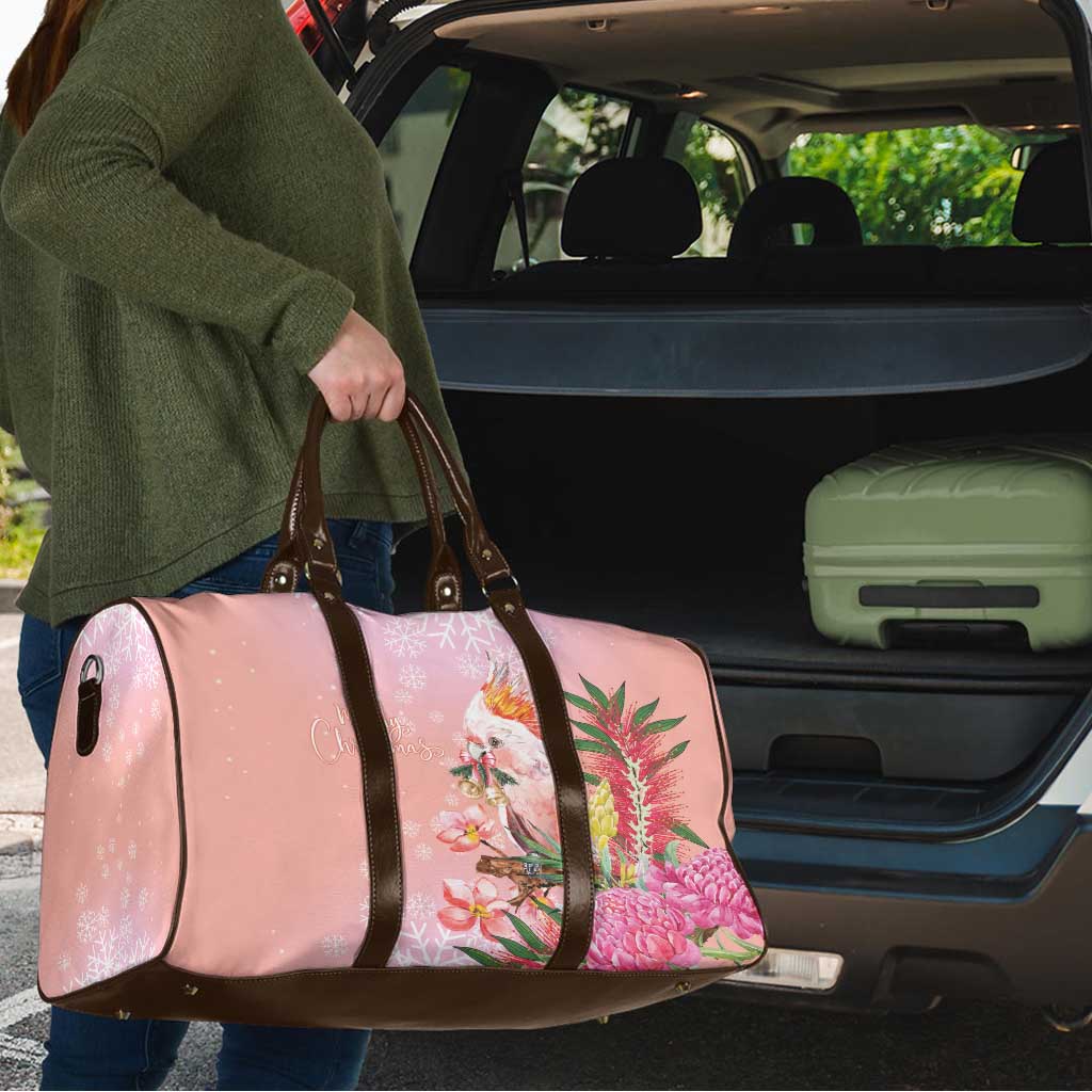 Australia Christmas Pink Cockatoo with Banksia Travel Bag Coral Pink - Aussie Hoodie