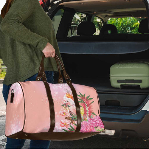 Australia Christmas Pink Cockatoo with Banksia Travel Bag Coral Pink - Aussie Hoodie