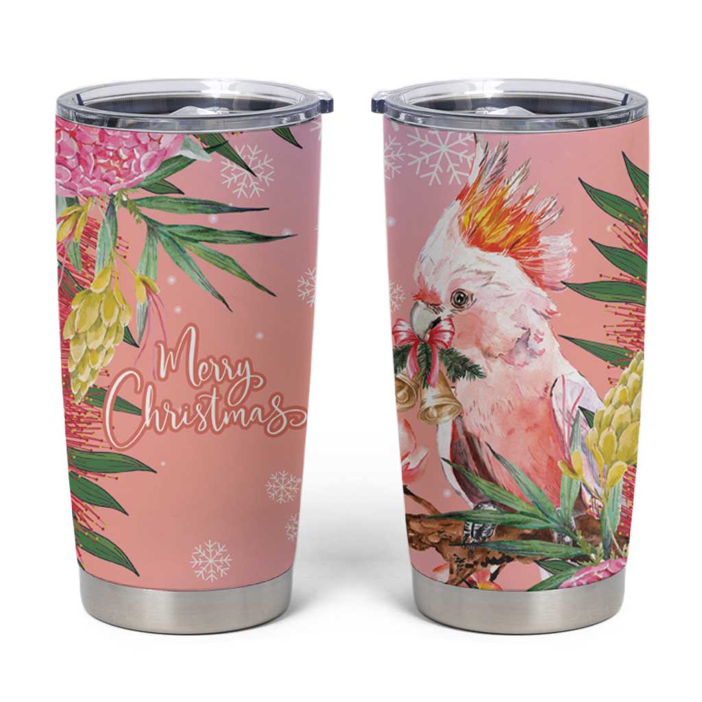 Australia Christmas Pink Cockatoo with Banksia Tumbler Cup Coral Pink - Aussie Hoodie