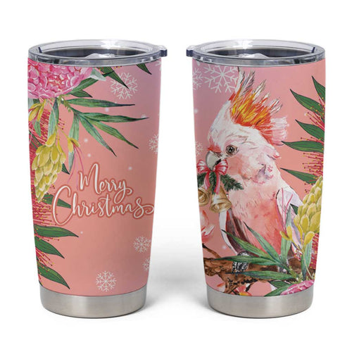 Australia Christmas Pink Cockatoo with Banksia Tumbler Cup Coral Pink - Aussie Hoodie