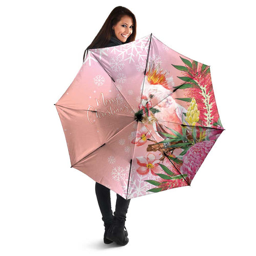 Australia Christmas Pink Cockatoo with Banksia Umbrella Coral Pink - Aussie Hoodie